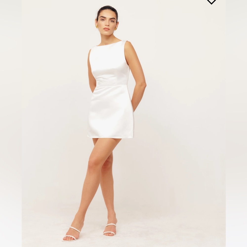 Reformation satin white mini